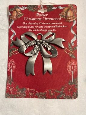 Vintage Pewter Christmas Ornament with Holly Accents